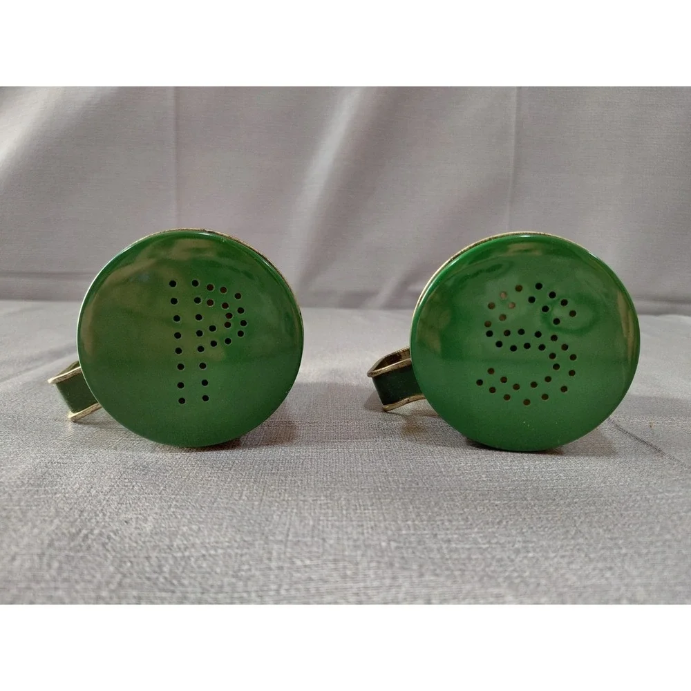 Vtg John Deere Tin Metal Salt & Pepper Shakers Collectible Pint Sized Shadow